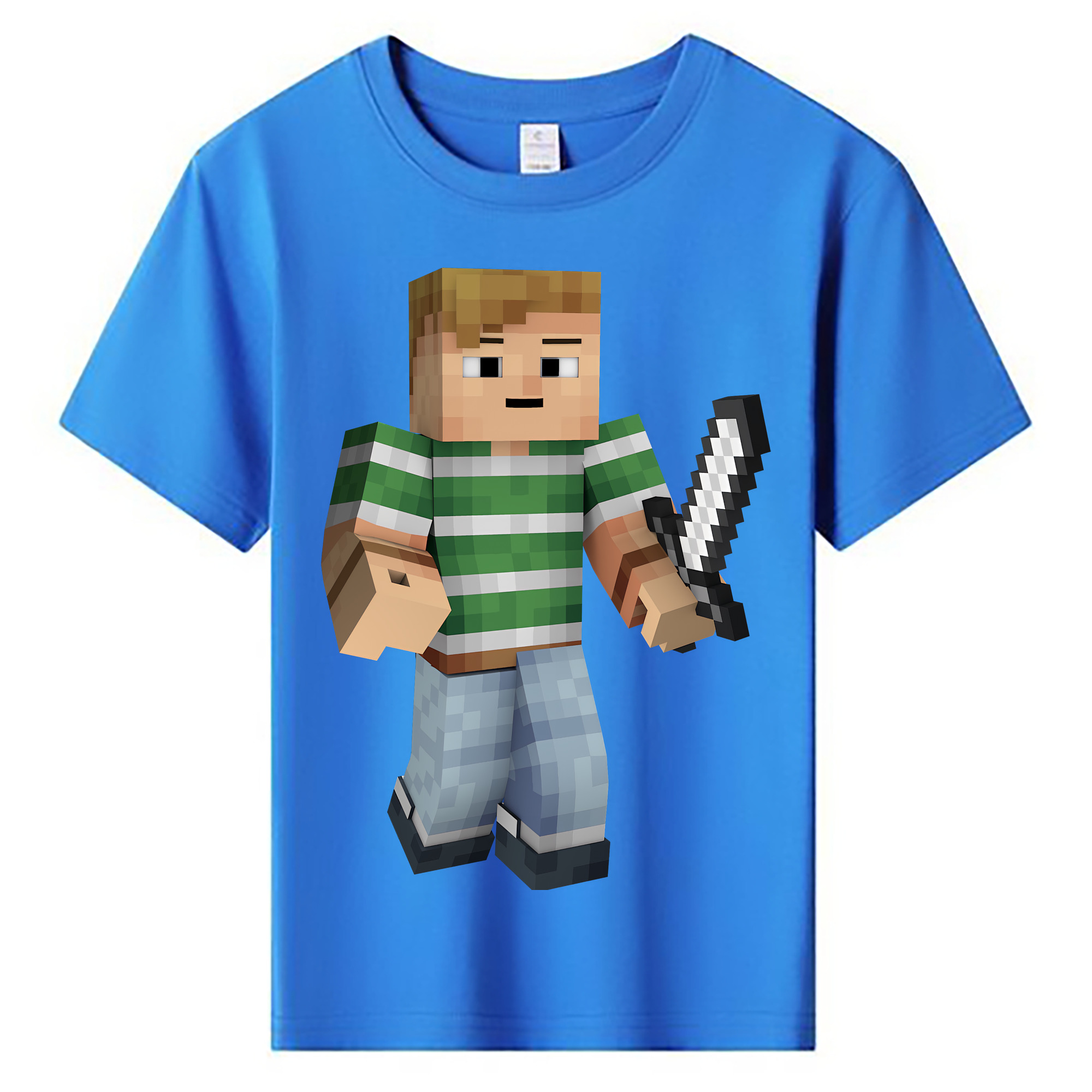 （画像用） マインクラフト ブロックの世界 Minecraft MC Block world 綿100％キッズTシャツ（フロントプリント）